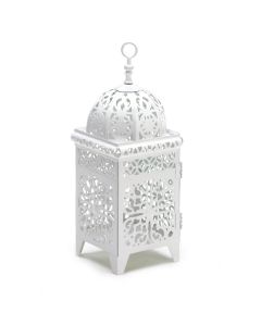 WHITE SCROLLWORK CANDLE LANTERN
